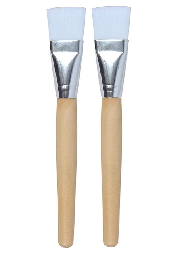 Ekinsu Facepack Brush Set of 2, Wooden Handle, Silver and White Bristles - Image 2