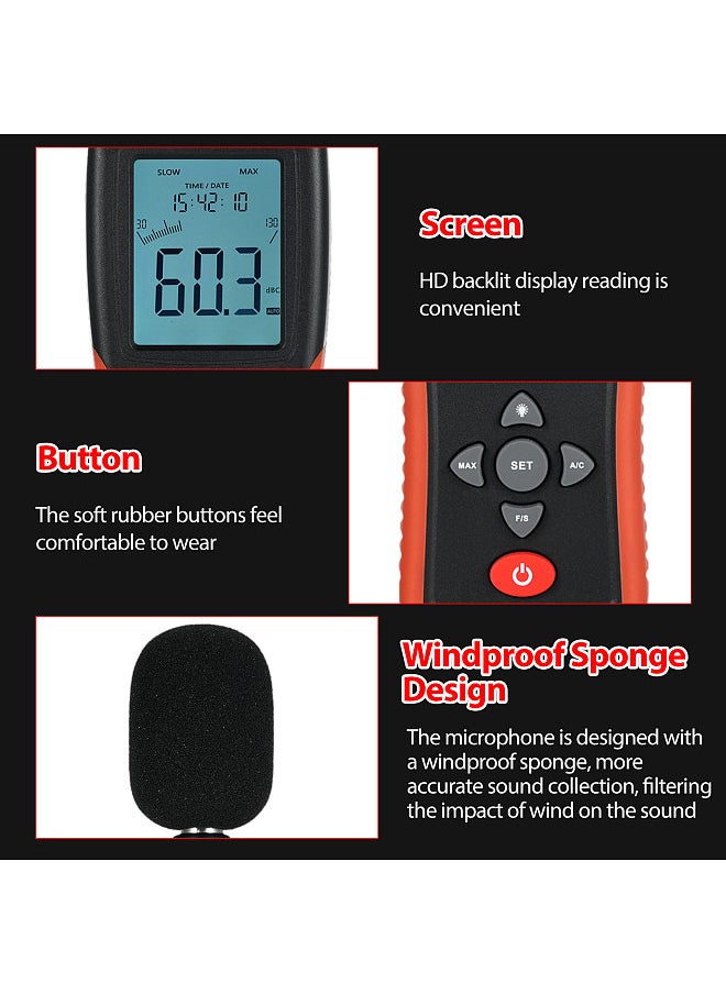 Generic Decibel Meter Digital Sound Level Meter with Backlight LCD Display Portable SPL Meter  - Image 5