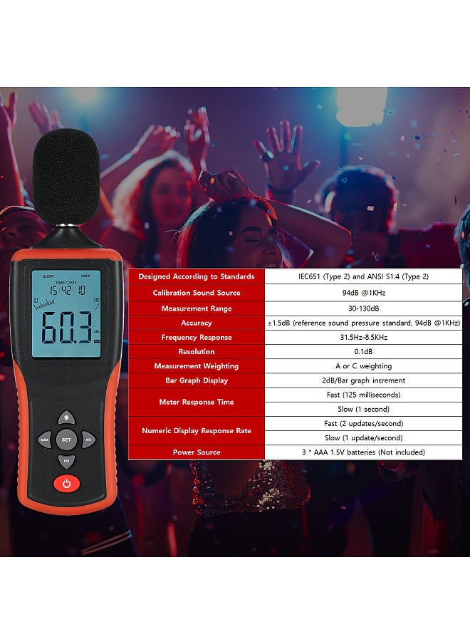 Decibel Meter Digital Sound Level Meter with Backlight LCD Display Portable SPL Meter