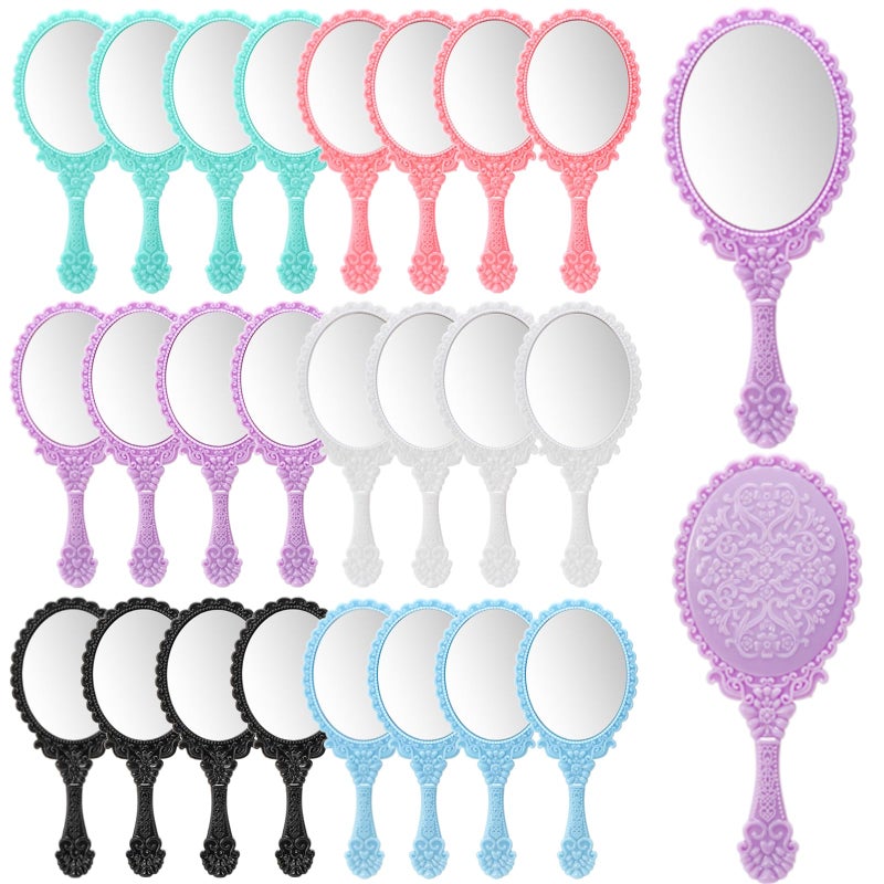 Goaste 24 Pack Vintage Handheld Mirror, Portable Embossed Flower Mirror, Hand Held Decorative Mirrors for Face Makeup, Travel, Camping, Home, Assorted Colors, 7"Ã—3" - Image 1