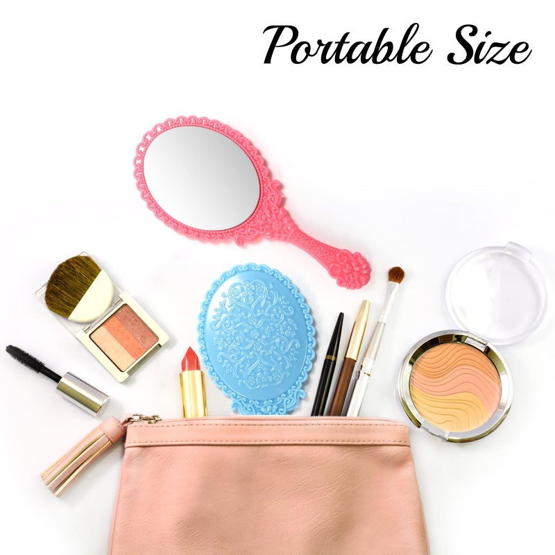 Goaste 24 Pack Vintage Handheld Mirror, Portable Embossed Flower Mirror, Hand Held Decorative Mirrors for Face Makeup, Travel, Camping, Home, Assorted Colors, 7"Ã—3" - Image 3