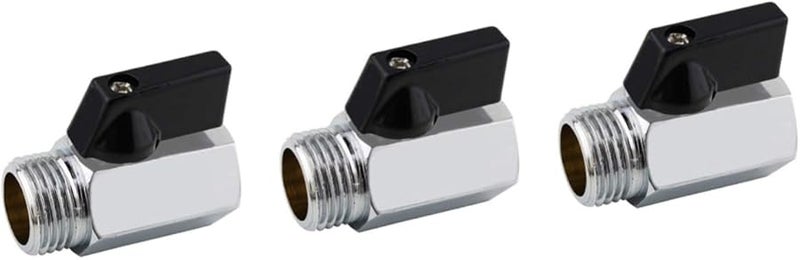 Heallily 3Pcs Mini Brass Shut Off Valve Male To Female Threaded Connector Polished Finish - Image 1