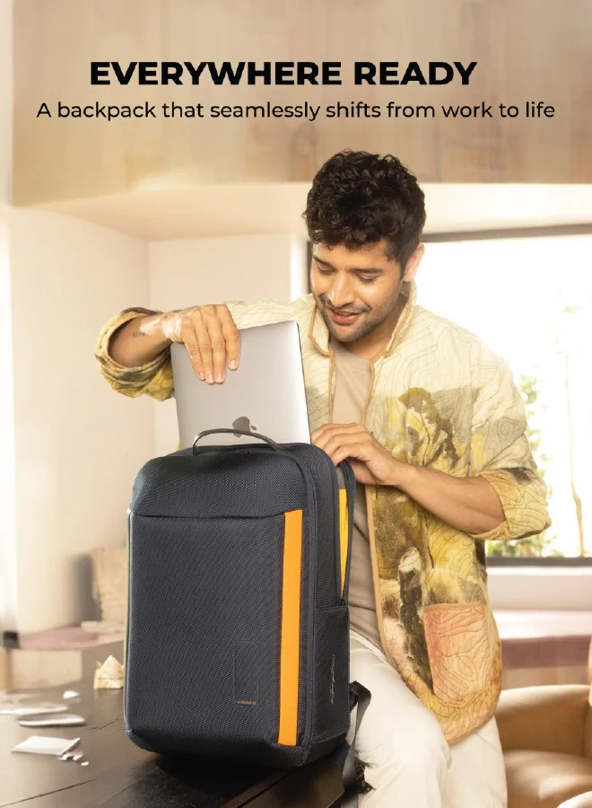 Mokobara The Autopilot Backpack Fits 15.6 Inch Laptop, 35L Capacity Premium Durable Nylon and Vegan Leather Black Unisex Multipurpose Laptop Backpack | Ideal for Office, Travel, School (Headspace Sunray)