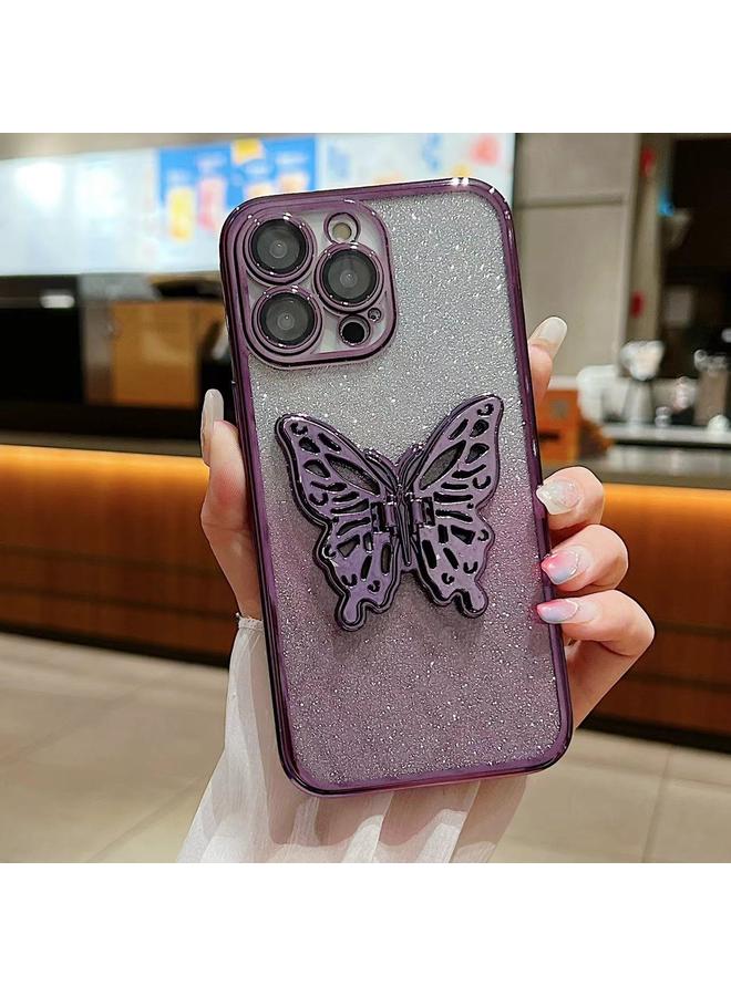 زبون جراب لهاتف iPhone 13 Pro Max مطلي بالكهرباء متدرج الألوان لامع ثلاثي الأبعاد على شكل فراشة من مادة TPU - Image 1