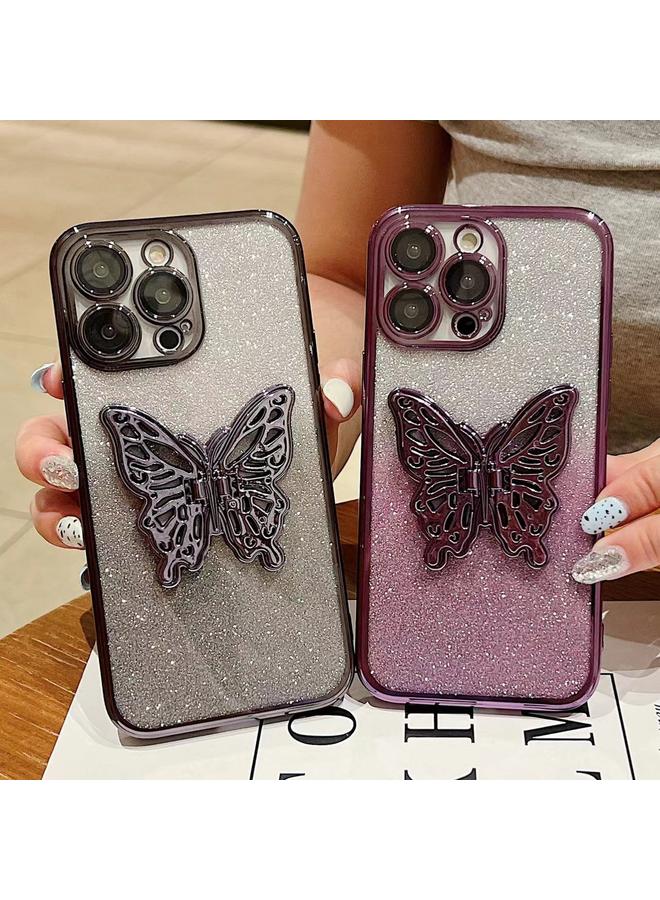 زبون جراب لهاتف iPhone 13 Pro Max مطلي بالكهرباء متدرج الألوان لامع ثلاثي الأبعاد على شكل فراشة من مادة TPU - Image 3