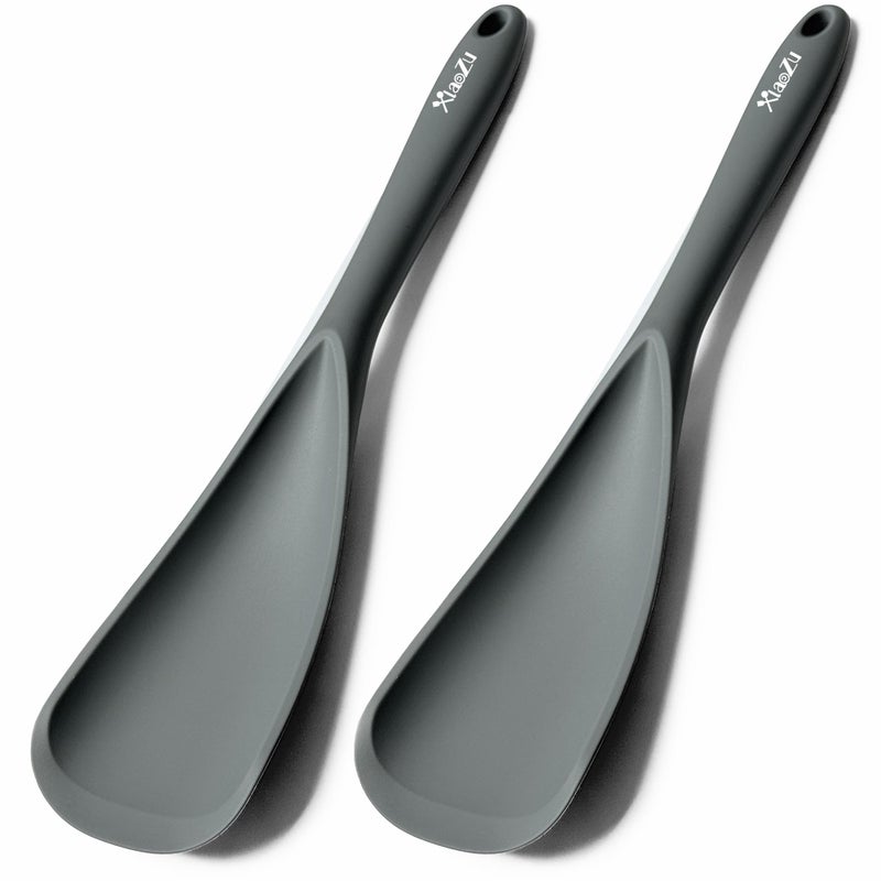 XiaoZu Silicone Spatula Spoon, Great for Both Cooking and Serving Durable BPA-Free Matte Black Silicone, Seamless Design, Safe for Nonstick Cooking Surfaces, 2-Pcs, Gray - Image 1