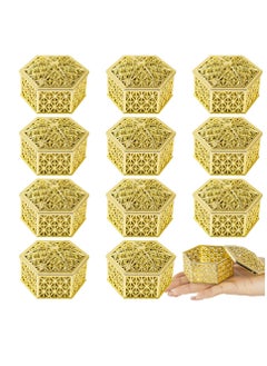 KASTWAVE 12 Pcs Hexagon Candy Boxes Plastic Wedding Favor Boxes Candy Hollow Jars Candy Storage Boxes Gift Boxes for Wedding Baby Shower Birthday Party,Hexagon Gold  - Image 1