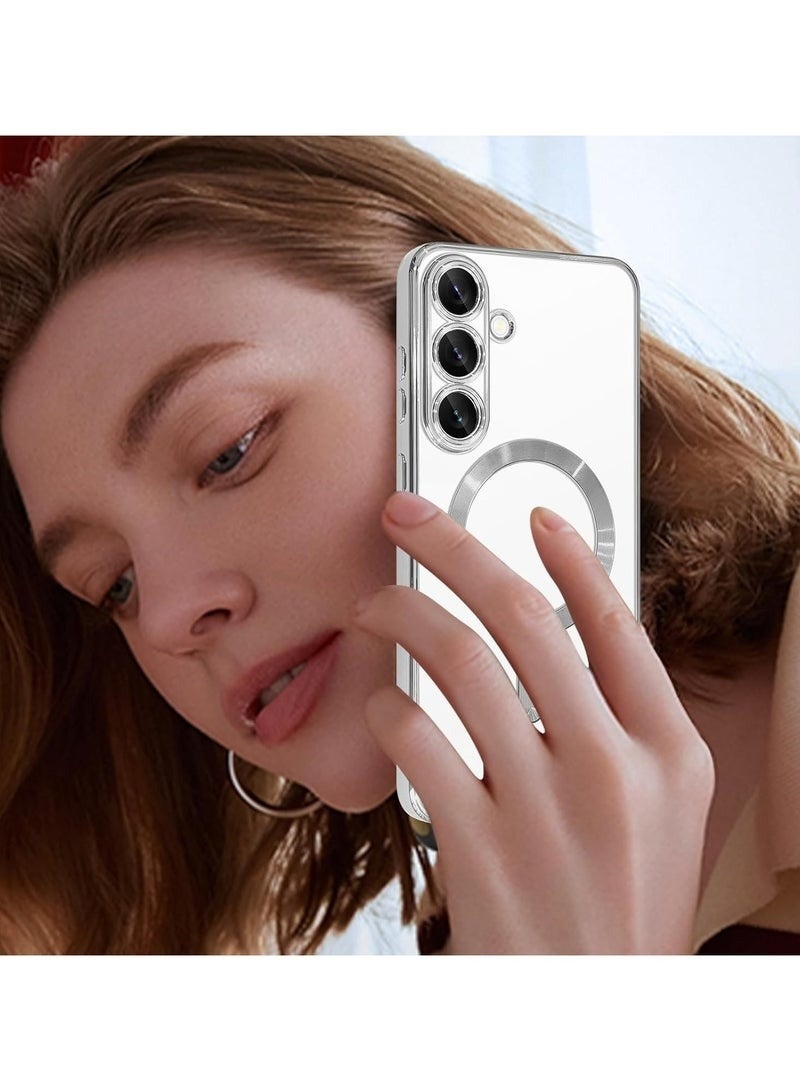 Soft Clear Case for Samsung Galaxy A56 , Camera Lens Full Protection, Wireless Charging, Shockproof Electroplated TPU Phone Cover (Silver) - Image 4