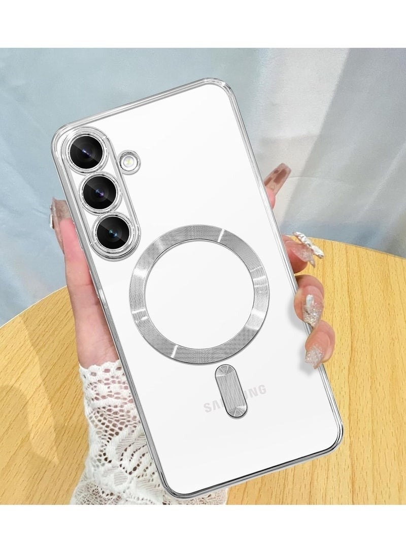 Soft Clear Case for Samsung Galaxy A56 , Camera Lens Full Protection, Wireless Charging, Shockproof Electroplated TPU Phone Cover (Silver) - Image 1