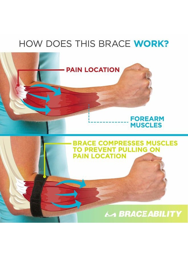 BraceAbility دعامة التهاب النتوءات العظمية | حزام الكوع لآلام النتوءات الإنسية/الجانبية والتهاب الأوتار مع شريط دعم لضغط الذراع للرجال أو النساء (مقاس واحد يناسب معظم) - Image 4