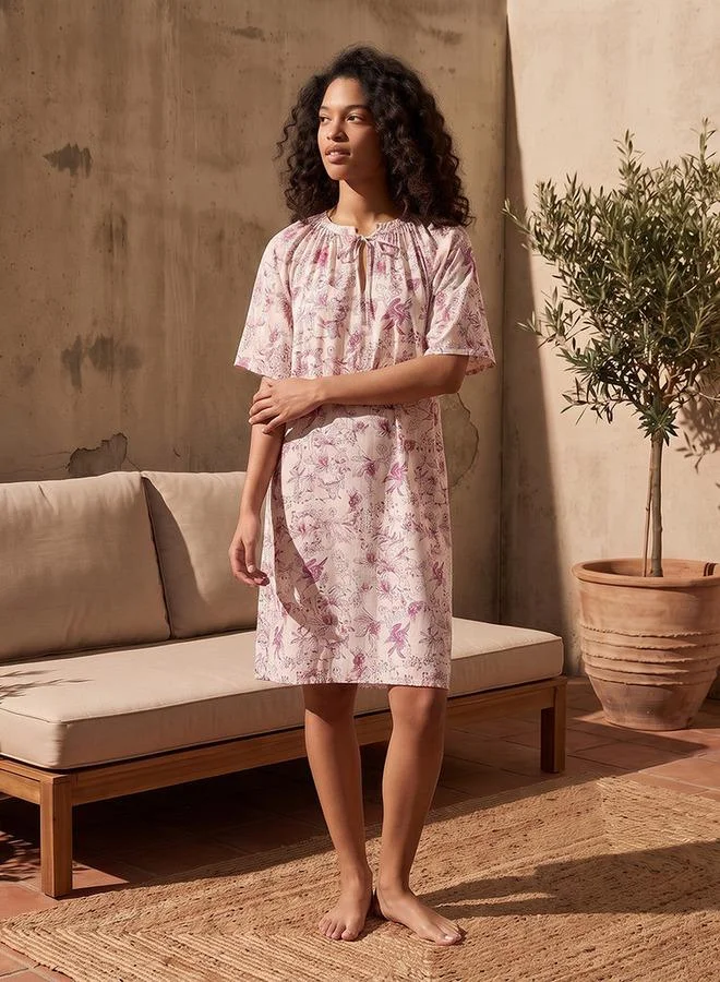 Splash FAV Set of 2 - Intimates Knee Length Night Dress Short Sleeves Tie-Ups Viscose