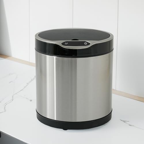 UMAI Stainless Steel Dustbin With Lid | Automatic Dustbin With Inner Bucket | 6L | Dustbin For Kitchen | Round | Dustbin For Bathroom | Dustbin For Bedroom | Dustbin For Home & Office | Silver - Image 1