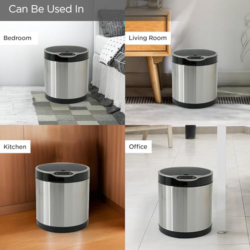 UMAI Stainless Steel Dustbin With Lid | Automatic Dustbin With Inner Bucket | 6L | Dustbin For Kitchen | Round | Dustbin For Bathroom | Dustbin For Bedroom | Dustbin For Home & Office | Silver - Image 4