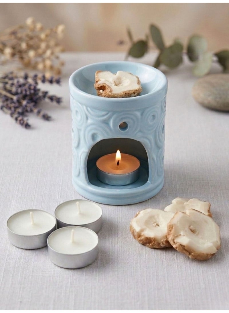 2-Tier Modern Porcelain Diffuser Set - 4pcs Natural Wax Melts (Sweet Coconut) & 4 Tea light Candles - Luxury Gift - Image 1