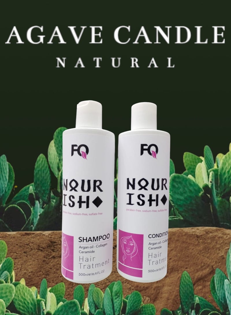 أف كيو مجموعة العنايه بالشعر لحماية الشعر من التساقط والتقصفات بمسحضرات طبيعيه بالولاجين وزيت الارغان شامبو500مل وبلسم500 مل - Image 3