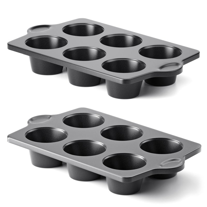 HONGBAKE Nonstick Jumbo Muffin Pan 2 Pack Large Cupcake Tin for Baking Cup Cake Tray 35dia 6 Cup Premium Extra Thick Dishwasher Safe