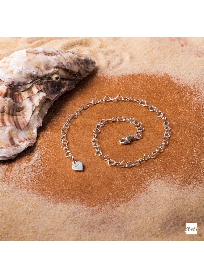 Amberta 925 Fine Sterling Silver Naturally Adjustable Anklet - 3 Mm Heart Chain Ankle Bracelet - Up To 10" Inch - Flexible Fit - Image 4