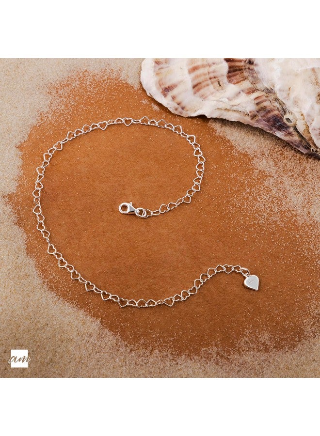 Amberta 925 Fine Sterling Silver Naturally Adjustable Anklet - 3 Mm Heart Chain Ankle Bracelet - Up To 10" Inch - Flexible Fit - Image 3