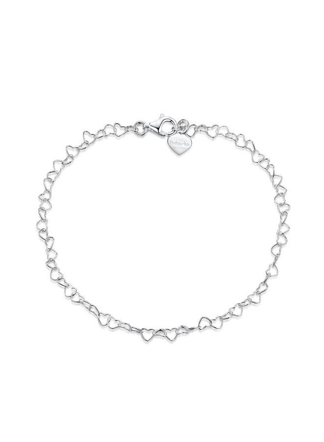 Amberta 925 Fine Sterling Silver Naturally Adjustable Anklet - 3 Mm Heart Chain Ankle Bracelet - Up To 10" Inch - Flexible Fit - Image 1
