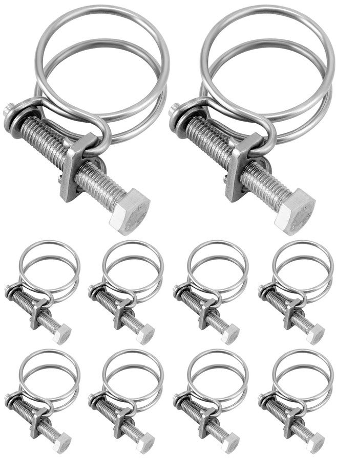 QWORK Heavy-Duty 1-1/2 Inch Double Wire Hose Clamp with Bolt - 304 Stainless Steel 10 Pack, Leak-Proof and Corrosion-Resistant for Secure Hose Connection - Image 1