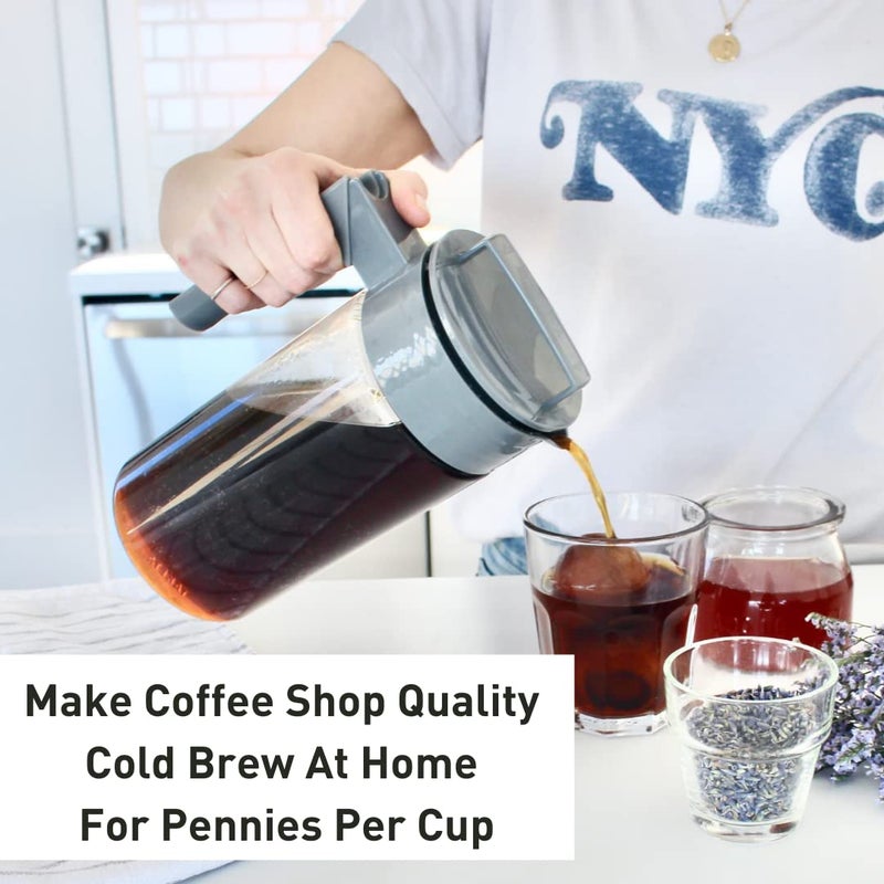 Takeya Takeya Patented Deluxe Cold Brew Coffee Maker with Black Lid Airtight Pitcher, 1 Quart, Black  - Image 5