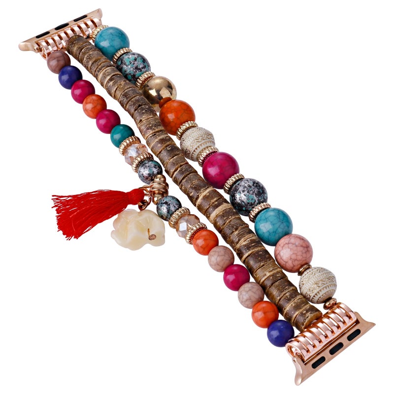 إيروريكس سوار ساعة أبل 38 مم مزود بقلادة على شكل فيل من الخرز (ملون) - Image 2