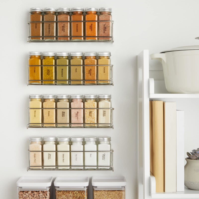 Talented Kitchen Spice Rack Organizer - 4 Stainless Steel Wall-Mounted Racks - 24 4 oz Glass Jars & 269 Preprinted Labels, Chrome - Kitchen & Cabinet Seasoning Organizer for Space Saving Spice Storage - Image 3