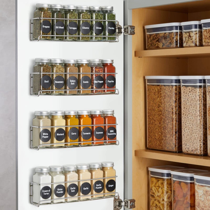 Talented Kitchen Spice Rack Organizer - 4 Stainless Steel Wall-Mounted Racks - 24 4 oz Glass Jars & 269 Preprinted Labels, Chrome - Kitchen & Cabinet Seasoning Organizer for Space Saving Spice Storage - Image 2