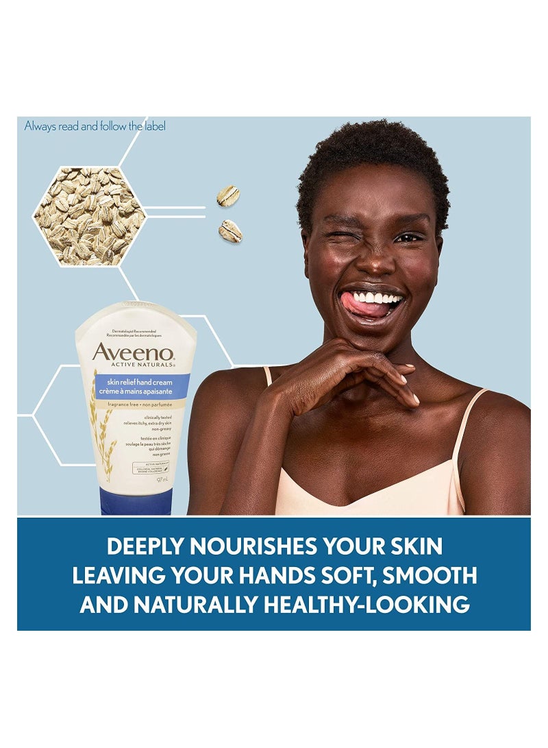 Aveeno Skin Relief Moisturizing Hand Cream With Colloidal Oatmeal, Unscented Moisturizer for Extra Dry, Itchy or Sensitive Skin, Fragrance Free, 97mL  V - Image 5