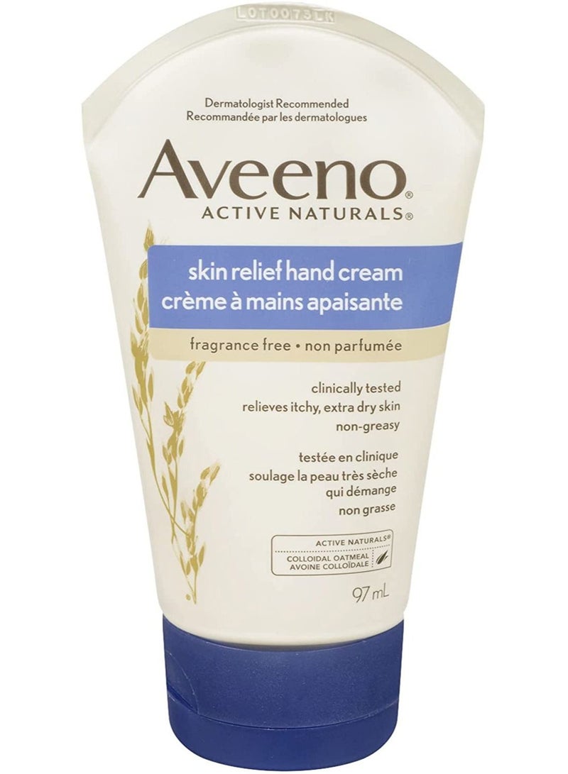Aveeno Skin Relief Moisturizing Hand Cream With Colloidal Oatmeal, Unscented Moisturizer for Extra Dry, Itchy or Sensitive Skin, Fragrance Free, 97mL  V - Image 1