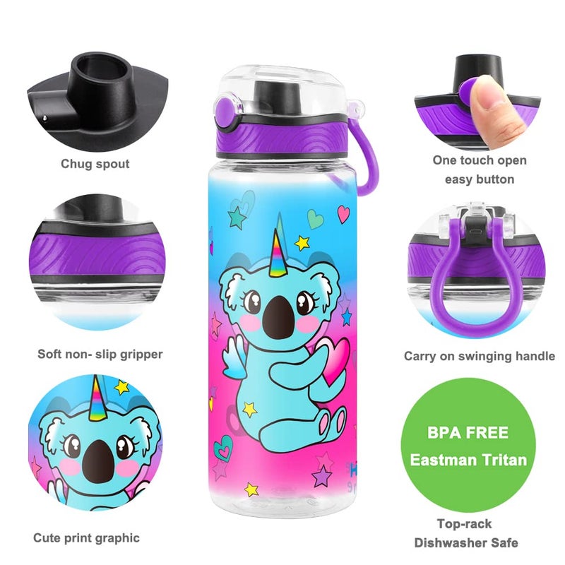 Home Tune Cute Water Bottle for School Kids Girls  BPA FREE Tritan & Leak Proof & Easy Clean & Carry Handle  23oz/ 680ml (Koala) - Image 3