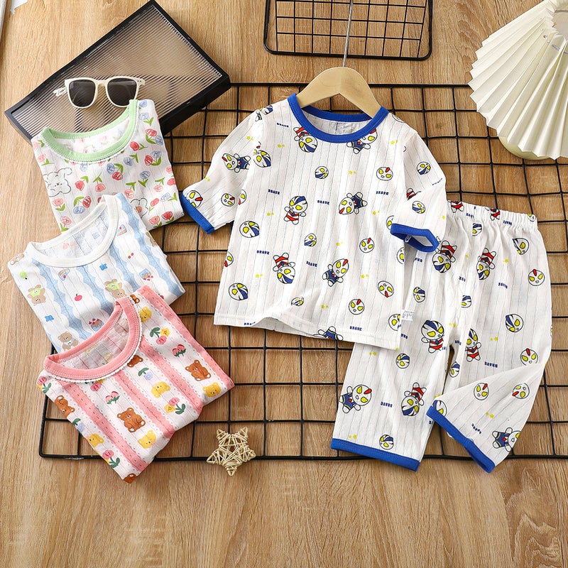 Children's Home Clothes suit Pure Cotton Summer New Boys' Clothes Girls' Summer Pajamas Thin Air-conditioning Clothes Children's Clothing - Image 2