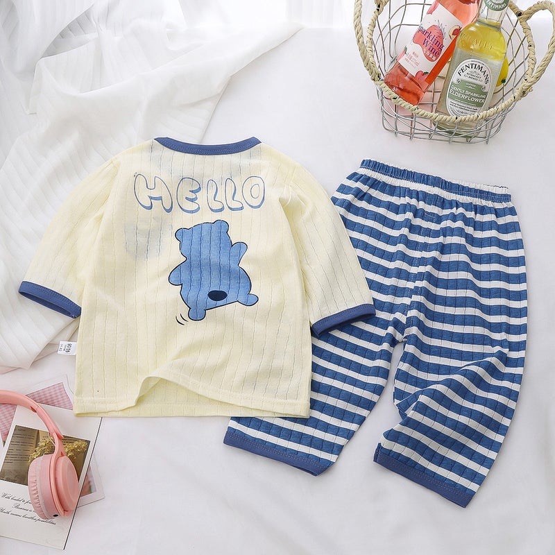 Children's Home Clothes suit Pure Cotton Summer New Boys' Clothes Girls' Summer Pajamas Thin Air-conditioning Clothes Children's Clothing - Image 1