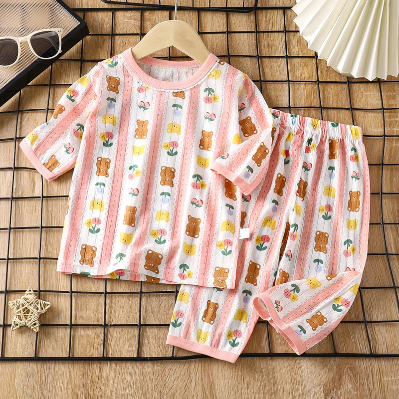 Children's Home Clothes suit Pure Cotton Summer New Boys' Clothes Girls' Summer Pajamas Thin Air-conditioning Clothes Children's Clothing - Image 3