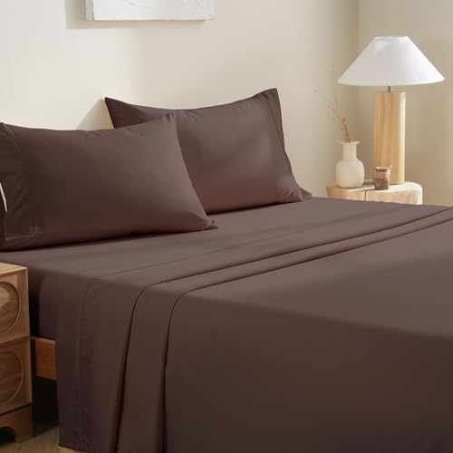 M&Co MCO Bedding Queen Bed Sheets Set - Soft Bed Sheets - Cooling Breathable Bedding Set with 16" Deep Pocket (4 Pieces, Queen, Chocolate Brown) - Image 1