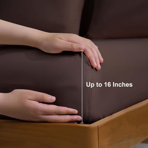 M&Co MCO Bedding Queen Bed Sheets Set - Soft Bed Sheets - Cooling Breathable Bedding Set with 16" Deep Pocket (4 Pieces, Queen, Chocolate Brown) - Image 4