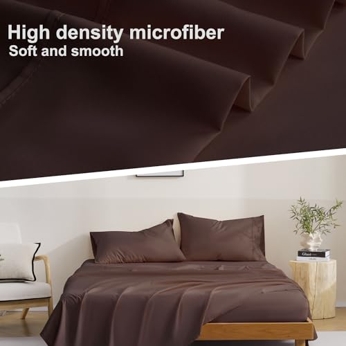 M&Co MCO Bedding Queen Bed Sheets Set - Soft Bed Sheets - Cooling Breathable Bedding Set with 16" Deep Pocket (4 Pieces, Queen, Chocolate Brown) - Image 3