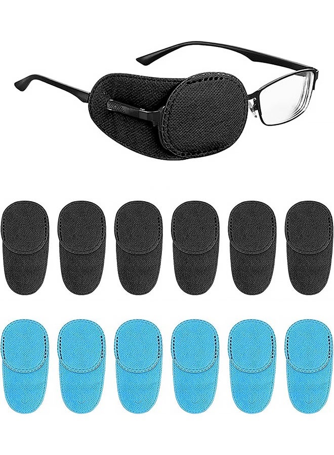 12 PCS Eye Patches for Glasses, Reusable Non-Woven Fabric Eye Patch Glasses Cover Right Left Eye Patches for Adults Kids Lazy Eye Amblyopia Strabismus Improve Right Left(black,blue) - Image 1