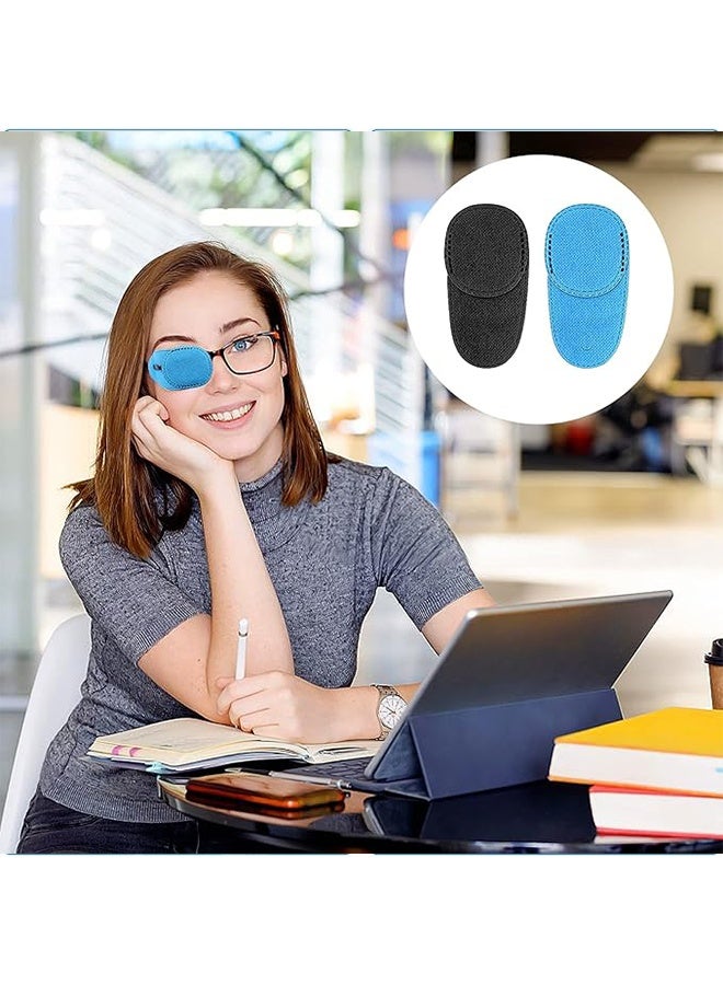 12 PCS Eye Patches for Glasses, Reusable Non-Woven Fabric Eye Patch Glasses Cover Right Left Eye Patches for Adults Kids Lazy Eye Amblyopia Strabismus Improve Right Left(black,blue) - Image 3