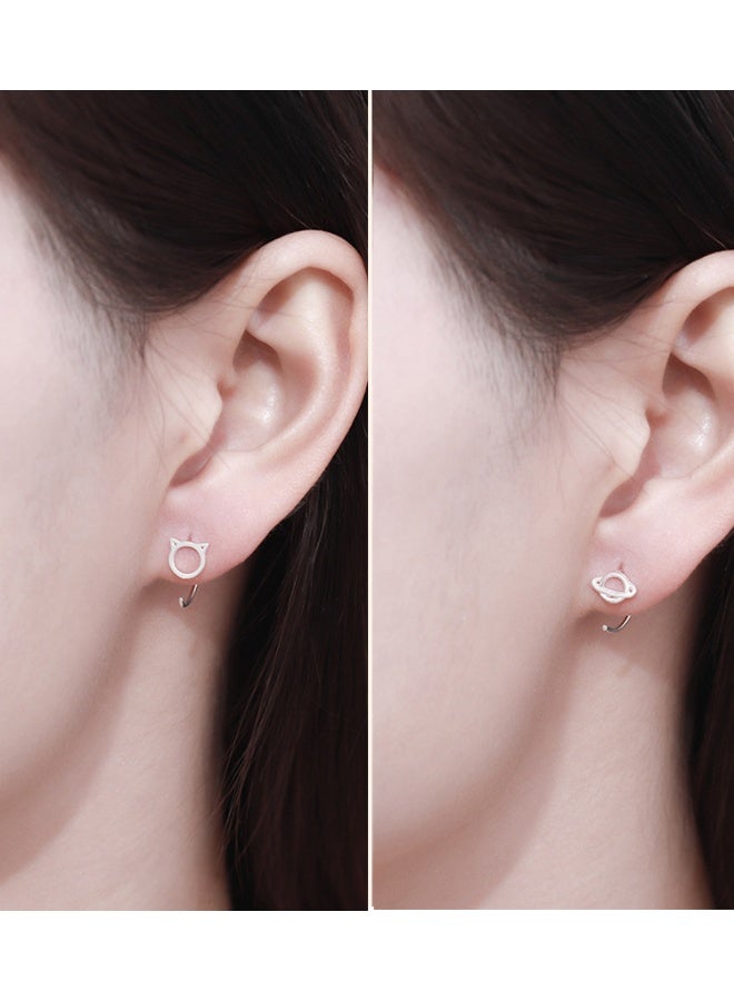 S999 pure silver earrings with cute temperament, ins non removable earrings, foot silver earrings, ear holes, anti blocking and compact earrings - Image 2
