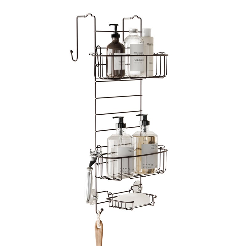 Zenna Home Shower Caddy Hanging Over the Shower Door Organizer Stainless Steel Rack with 2 Shelves and Built in Hooks Bathroom Organizer Shelf for Inside Shower Heritage Bronze