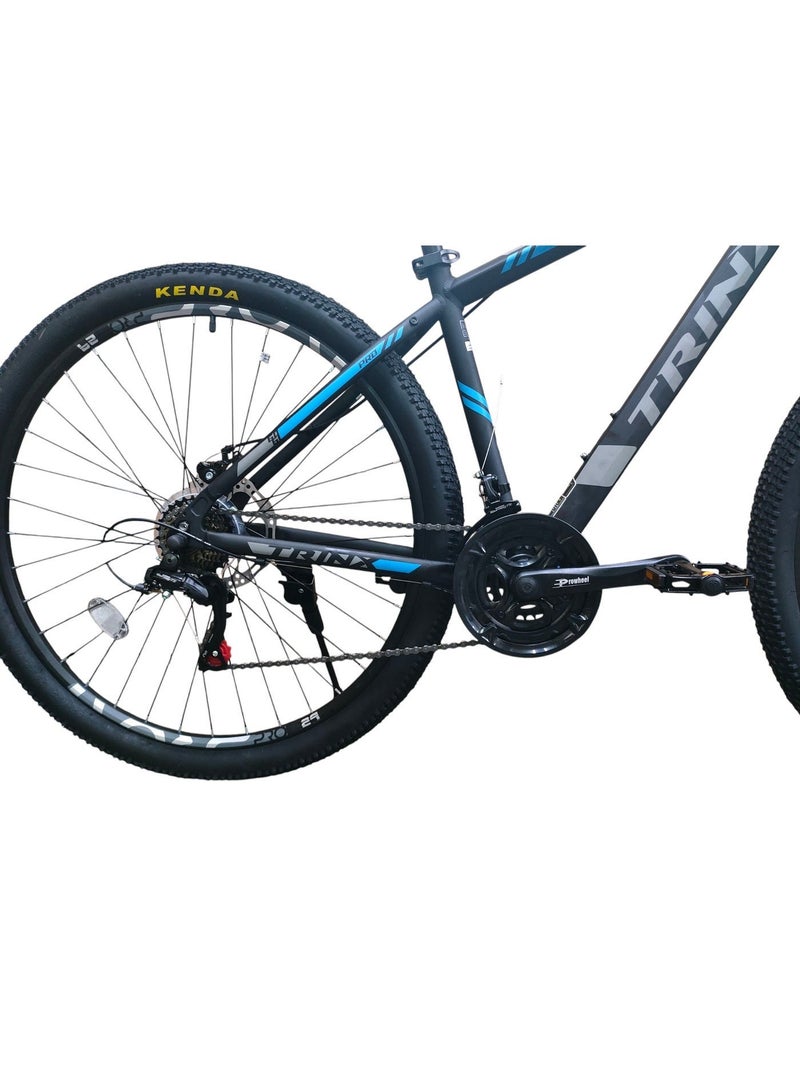 Trinx M136 Pro 29 Inch Alloy Hardtail Mountain Bike, 21-Speed, Mechanical Disc Brakes, Kenda Tires, , Lock-Out Suspension Fork, Aluminum Crankset & 1 Year Warranty by Aboelgoukh & Maxlerz – Blue & Gray Color - Image 5