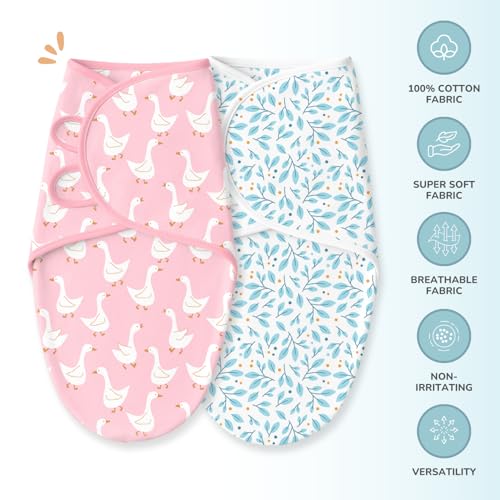 TIDY SLEEP Newborn Baby Swaddle Wrap | 100% Cotton Adjustable Sleep Sack | Soft, Breathable & Lightweight | Velcro Closure for 0-6 Months | Pink Duck - Image 5