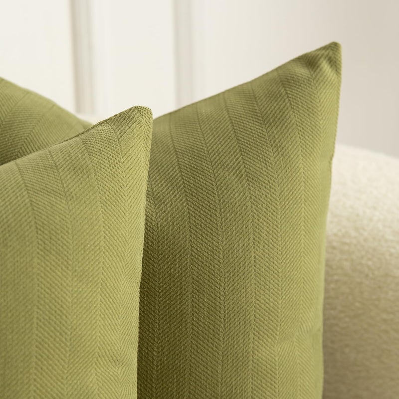 MANDIOO Pack of 2 Chenille Throw Pillow Covers Elegant Design Soft and Luxurious Decorative Cushion Covers Pillowcase Couch Sofa Bedroom Living Room Home Decor 18x18 Inch Olive Green - Image 2