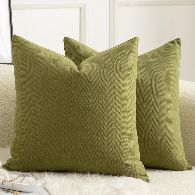 MANDIOO Pack of 2 Chenille Throw Pillow Covers Elegant Design Soft and Luxurious Decorative Cushion Covers Pillowcase Couch Sofa Bedroom Living Room Home Decor 18x18 Inch Olive Green - Image 5
