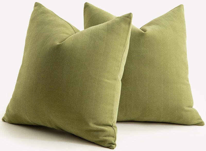 MANDIOO Pack of 2 Chenille Throw Pillow Covers Elegant Design Soft and Luxurious Decorative Cushion Covers Pillowcase Couch Sofa Bedroom Living Room Home Decor 18x18 Inch Olive Green - Image 1