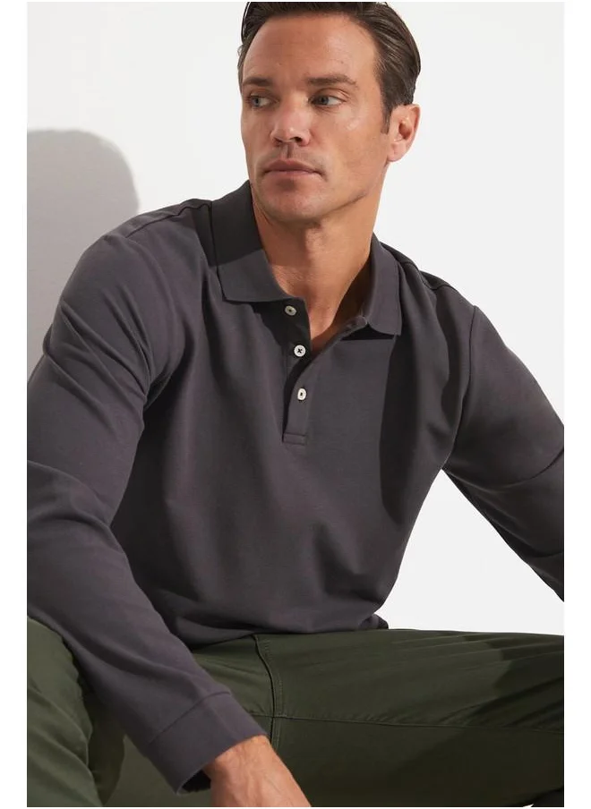 جون June Men Regular Fit Long Sleeve Polo Neck Tshirt Anthracite