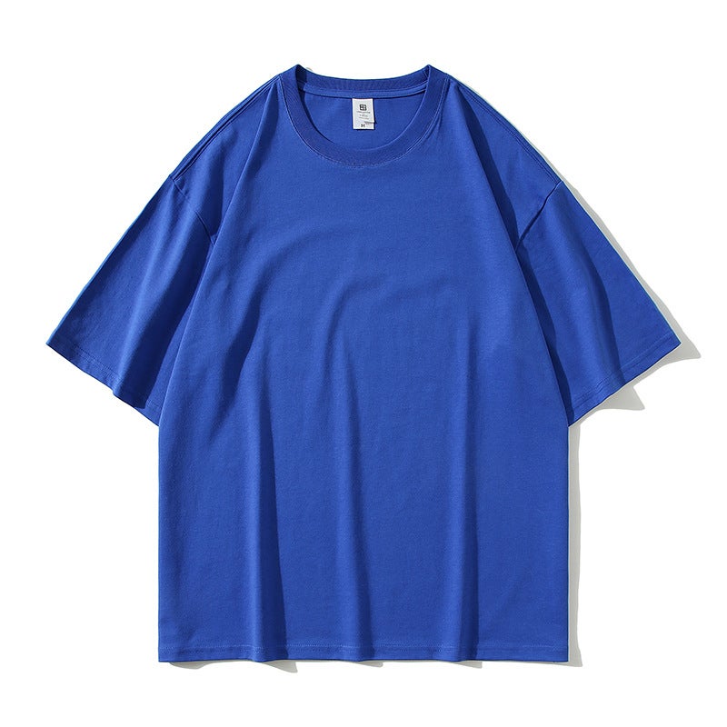 Heavy short sleeve 240g cotton large size drop shoulder blank T-shirt round neck solid color loose half sleeve bottoming shirt men's and women's T-shirt - Image 1