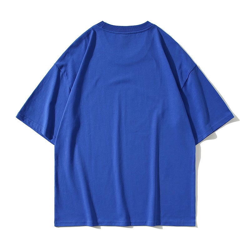 Heavy short sleeve 240g cotton large size drop shoulder blank T-shirt round neck solid color loose half sleeve bottoming shirt men's and women's T-shirt - Image 5