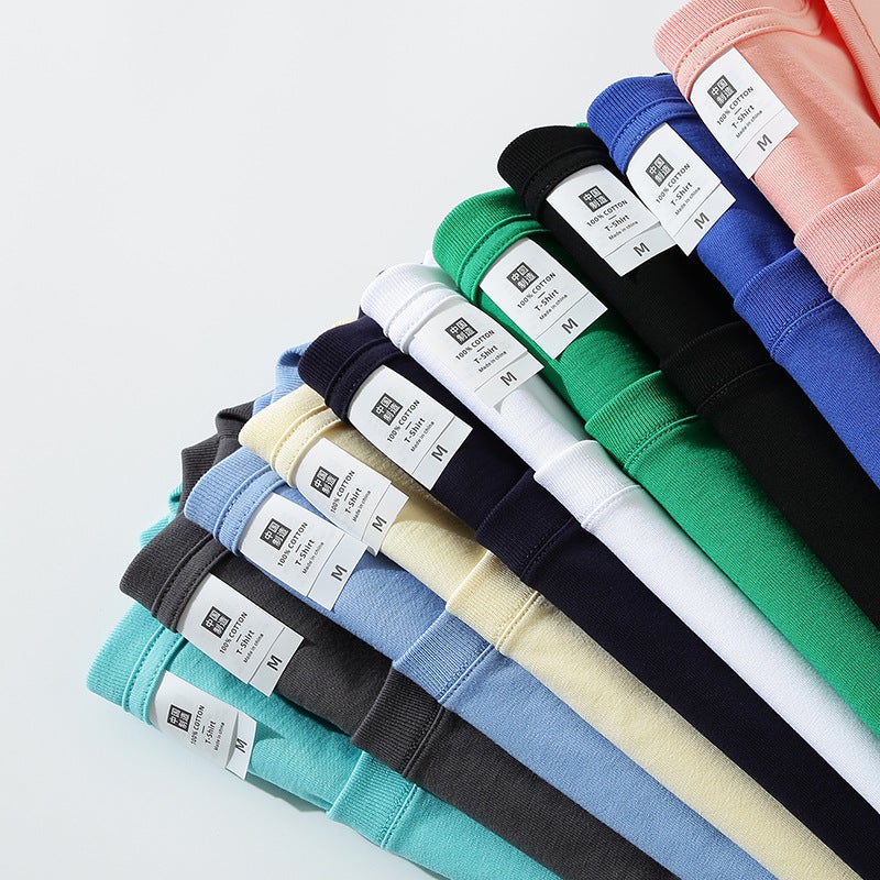Heavy short sleeve 240g cotton large size drop shoulder blank T-shirt round neck solid color loose half sleeve bottoming shirt men's and women's T-shirt - Image 2